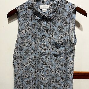 Liz Claiborne Sheer Blue Floral Sleeveless Blouse